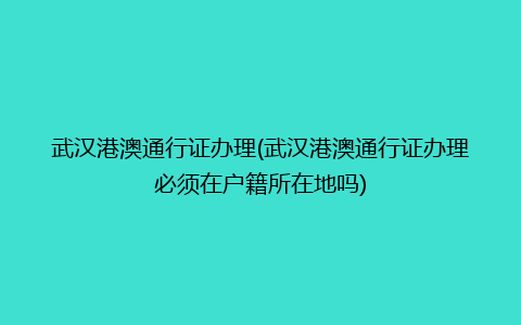 武汉港澳通行证办理(武汉港澳通行证办理必须在户籍所在地吗)