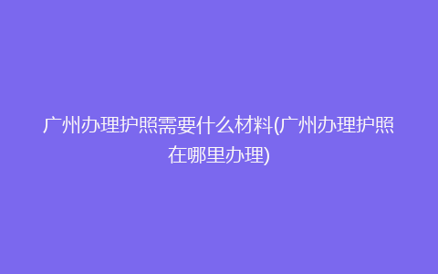 广州办理护照需要什么材料(广州办理护照在哪里办理)