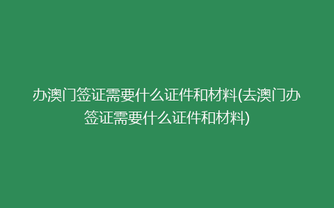 办澳门签证需要什么证件和材料(去澳门办签证需要什么证件和材料)