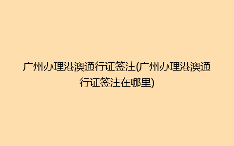 广州办理港澳通行证签注(广州办理港澳通行证签注在哪里)