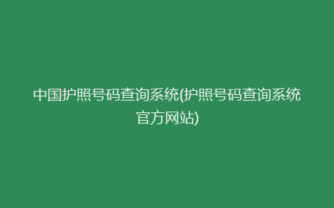 中国护照号码查询系统(护照号码查询系统官方网站)