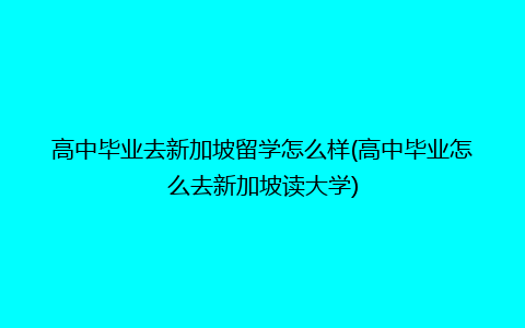 高中毕业去新加坡留学怎么样(高中毕业怎么去新加坡读大学)