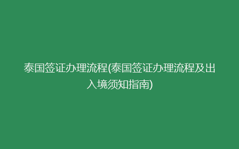 泰国签证办理流程(泰国签证办理流程及出入境须知指南)